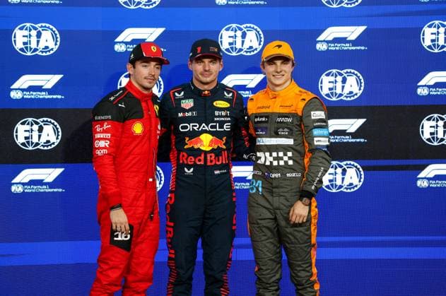 16 Charles Leclerc MCO, Scuderia Ferrari , 1 Max Verstappen NLD, Oracle Red Bull Racing , 81 Oscar Piastri AUS, McLaren F1 Team , F1 Grand Prix of Abu Dhabi at Yas Marina Circuit on November 25, 2023 in Abu Dhabi, United Arab Emirates Photo by HOCH ZWEI Abu Dhabi United Arab Emirates