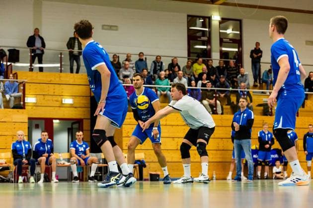 25 11 2023, GER, 2 BL Maenner Sued, Volleyball,Saison 2023 2024, Blue Volleys Gotha vs TV Buehl Stueckrad, Max Blue Volleys Gotha 99867 Gotha Ernestiner Halle Thüringen Germany