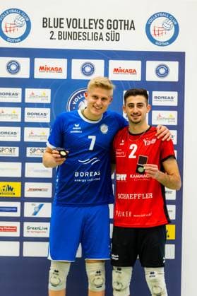 25 11 2023, GER, 2 BL Maenner Sued, Volleyball,Saison 2023 2024, Blue Volleys Gotha vs TV Buehl Krochmann, Hannes Blue Volleys Gotha Feizollahi, Arshia TV Buehl 99867 Gotha Ernestiner Halle Thüringen Germany