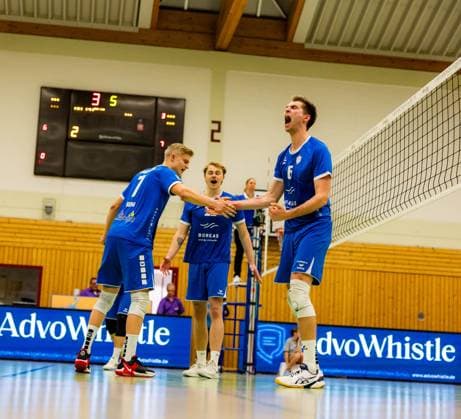 25 11 2023, GER, 2 BL Maenner Sued, Volleyball,Saison 2023 2024, Blue Volleys Gotha vs TV Buehl Erik Niederluecke Blue Volleys Gotha Krochmann, Hannes Blue Volleys Gotha Harrison Paul McBean Blue Volleys Gotha 99867 Gotha Ernestiner Halle Thüringen Germany