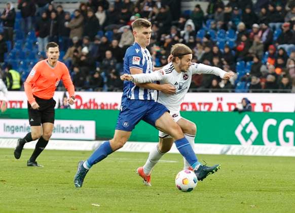 26 11 2023 Soccer Season 2023 2024 2 Soccer Bundesliga 14 Matchday Karlsruher SC KSC 1 FC Nuremberg FCN Club Sportfoto Zink DaMa xdaxmax DFL regulations prohibit any use of photographs as image sequences and or quasi video only for editorial use Marcel Beifus 4, Karlsruher SC KSC Felix Lohkemper 7, 1 FC Nuremberg FCN