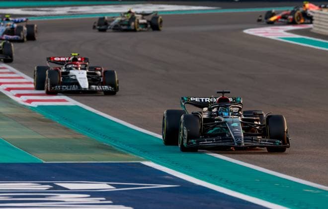 63 George Russell GBR, Mercedes AMG Petronas F1 Team , F1 Grand Prix of Abu Dhabi at Yas Marina Circuit on November 26, 2023 in Abu Dhabi, United Arab Emirates Photo by HOCH ZWEI Abu Dhabi United Arab Emirates