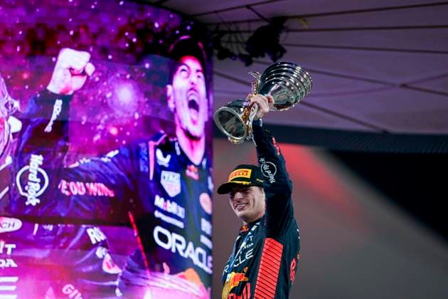 November 26, 2023, Abu Dhabi, United Arab Emirates: MAX VERSTAPPEN of the Netherlands and Red Bull Racing on the podium after winning the 2023 FIA Formula 1 Abu Dhabi Grand Prix at Yas Marina Circuit in Abu Dhabi, United Arab Emirates. Abu Dhabi United Arab Emirates - ZUMAg147 20231126_fap_g147_021 Copyright: xJamesxGasperottix