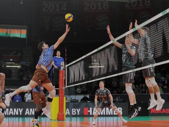 Attack Herrschings 11 Theo TIMMERMANN Volleyball Herrsching Dueren Volleyball Bundesliga, WWK Volleys Herrsching Powervolleys Düren, Season 2023 2024 26 11 2023 in Munich, B M W P A R K, Germany Source Copyright Credit Oryk HAIST xVB_HERRSCHING-DUERENx