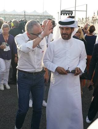 Formula 1 Etihad Airways Abu Dhabi Grand Prix 2023 26 11 2023, Yas Marina Circuit, Abu Dhabi, Formula 1 Etihad Airways Abu Dhabi Grand Prix 2023 , in the picture Formula 1 boss Stefano Domenicali with FIA President Mohammed bin Sulayem nordphotoxGmbHx xBratic nph00250