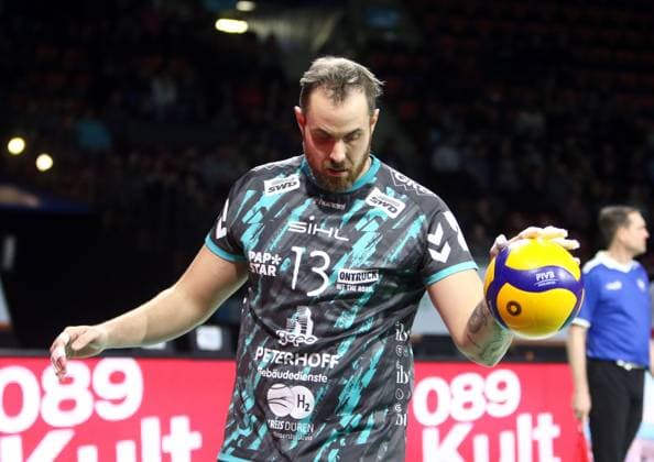 Sebastian GEVERT Dueren , He Volleyballl, Bundesliga 2023 24, WWK Volleys Herrsching vs SWD powervolleys Dueren, 26 11 23, Munich, BMW Park, Copyright: WolfgangxFehrmann
