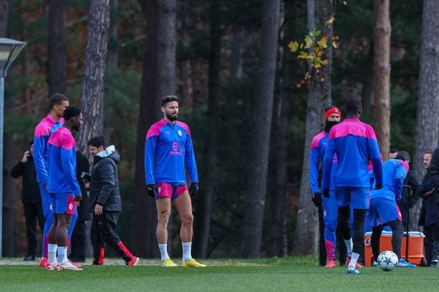UEFA Champions League football match - AC Milan training Olivier Giroud of AC Milan seen during the AC Milan training session at Milanello Sports Center ahead of their UEFA Champions League 2023 24 Group Stage F match against Borussia Dortmund at Centro Sportivo Milanello, Carnago, Italy on November 27, 2023 Milanello Italy  Copyright: xIPAxSport ABACAx