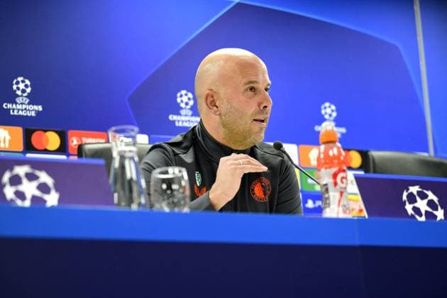 ROTTERDAM - Coach Arne Slot of Feyenoord during the MD-1 press conference, PK, Pressekonferenz prior to the UEFA Champions League match against Atletico Madrid at Feyenoord Stadium de Kuip on November 27, 2023 in Rotterdam, the Netherlands. ANP OLAF KRAAK UEFA Champions League 2023 24 2023 2024 xVIxANPxSportx xxANPxIVx 484875886 originalFilename: 484875886.jpg