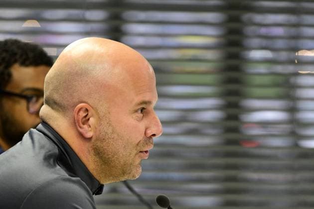 ROTTERDAM - Coach Arne Slot of Feyenoord during the MD-1 press conference, PK, Pressekonferenz prior to the UEFA Champions League match against Atletico Madrid at Feyenoord Stadium de Kuip on November 27, 2023 in Rotterdam, the Netherlands. ANP OLAF KRAAK UEFA Champions League 2023 24 2023 2024 xVIxANPxSportx xxANPxIVx 484875895 originalFilename: 484875895.jpg