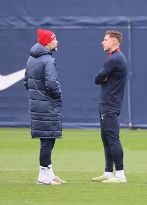 RB Leipzig training Champions League Leipzig, 27 11 2023, RB training center, UEFA Champions League , RB Leipzig final training the day before Manchester City vs RBL , In the picture from l coach Marco Rose RB Leipzig and Willi Orban 4, RB Leipzig , Picture Point