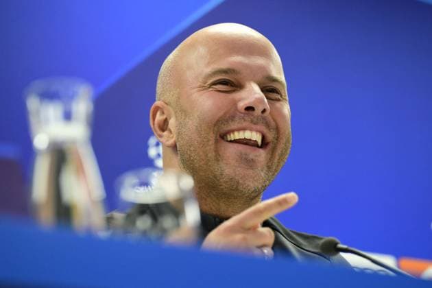ROTTERDAM - Coach Arne Slot of Feyenoord during the MD-1 press conference, PK, Pressekonferenz prior to the UEFA Champions League match against Atletico Madrid at Feyenoord Stadium de Kuip on November 27, 2023 in Rotterdam, the Netherlands. ANP OLAF KRAAK UEFA Champions League 2023 24 2023 2024 xVIxANPxSportx xxANPxIVx 484876414 originalFilename: 484876414.jpg