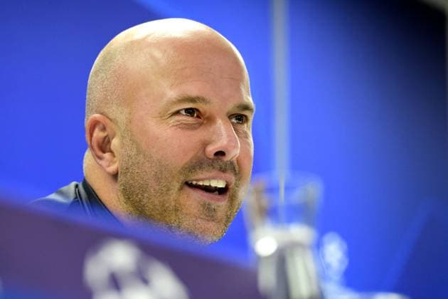 ROTTERDAM - Coach Arne Slot of Feyenoord during the MD-1 press conference, PK, Pressekonferenz prior to the UEFA Champions League match against Atletico Madrid at Feyenoord Stadium de Kuip on November 27, 2023 in Rotterdam, the Netherlands. ANP OLAF KRAAK UEFA Champions League 2023 24 2023 2024 xVIxANPxSportx xxANPxIVx 484876417 originalFilename: 484876417.jpg
