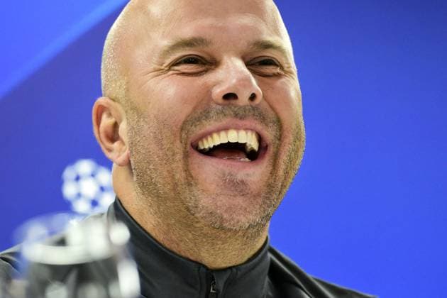 ROTTERDAM - Coach Arne Slot of Feyenoord during the MD-1 press conference, PK, Pressekonferenz prior to the UEFA Champions League match against Atletico Madrid at Feyenoord Stadium de Kuip on November 27, 2023 in Rotterdam, the Netherlands. ANP OLAF KRAAK UEFA Champions League 2023 24 2023 2024 xVIxANPxSportx xxANPxIVx 484876548 originalFilename: 484876548.jpg