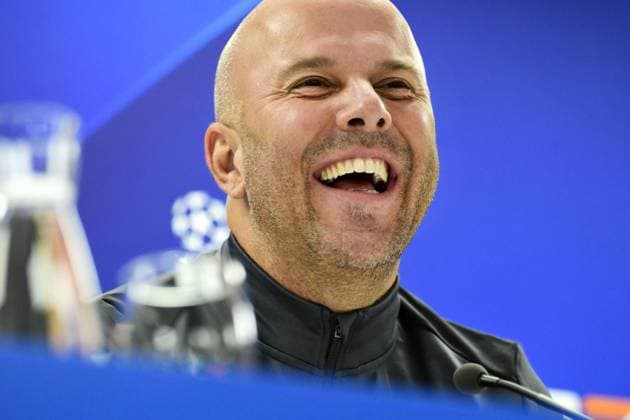 ROTTERDAM - Coach Arne Slot of Feyenoord during the MD-1 press conference, PK, Pressekonferenz prior to the UEFA Champions League match against Atletico Madrid at Feyenoord Stadium de Kuip on November 27, 2023 in Rotterdam, the Netherlands. ANP OLAF KRAAK UEFA Champions League 2023 24 2023 2024 xVIxANPxSportx xxANPxIVx 484876552 originalFilename: 484876552.jpg