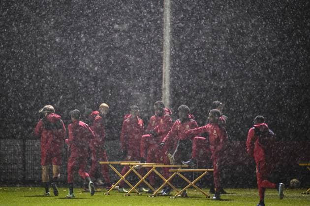 ROTTERDAM - Feyenoord players during the MD-1 training session prior to the UEFA Champions League match against Atletico Madrid at training complex 1908 on November 27, 2023 in Rotterdam, Netherlands. ANP OLAF KRAAK UEFA Champions League 2023 24 2023 2024 xVIxANPxSportx xxANPxIVx 484885068 originalFilename: 484885068.jpg