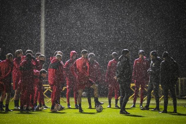 ROTTERDAM - Feyenoord players during the MD-1 training session prior to the UEFA Champions League match against Atletico Madrid at training complex 1908 on November 27, 2023 in Rotterdam, Netherlands. ANP OLAF KRAAK UEFA Champions League 2023 24 2023 2024 xVIxANPxSportx xxANPxIVx 484885444 originalFilename: 484885444.jpg