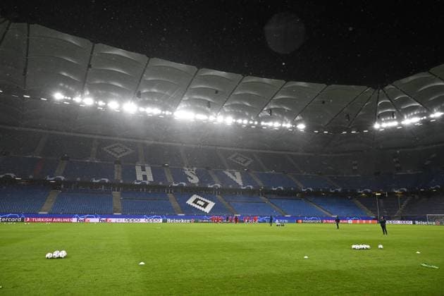 The stadium pictured during a training session of Belgian soccer team Royal Antwerp FC, on Monday 27 November 2023 in Hamburg, Germany. The team is preparing for tomorrow s game against Ukrainian club Shakhtar Donetsk, on day five of the Champions League group stage, in group H. TOM GOYVAERTS TomxGoyvaerts  x80934967x