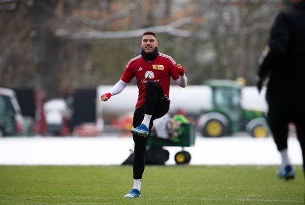 Football, Men, Season 2023 2024, Champions League, Training of 1 FC Union Berlin at the stadium An der Alten Försterei the day before the match against SC Braga, Robin Gosens 1 FC Union Berlin , 28 10 2023, Copyright: xSebastianxRäppold MatthiasxKochx