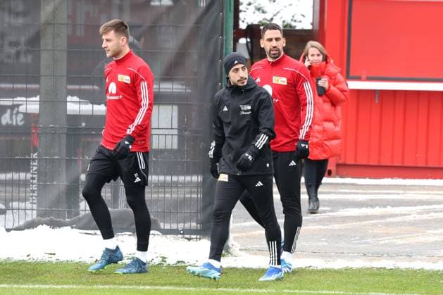 DEU, DFL, 1 FBL, 1 FC Union, Training, 28 11 2023, Stadion Alte Foersterei, Berlin, DEU, DFL, 1 FBL, 1 FC Union, Training, in the picture Robin Knoche 1 FC Union Berlin 31 , Josip Juranovic 1 FC Union Berlin 18 , Rani Khedira 1 FC Union Berlin 8 DFL regulations prohibit any use of Photographs as image sequences and or quasi video Foto Juergen Engler nordphoto GmbH nordphotoxGmbHx xEngler nph00076