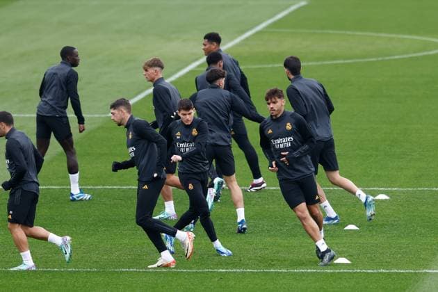 November 28, 2023, VALDEBEBAS, MADRID, SPAIN: Fran Garcia and Raul Asencio during the training day before the UEFA Champions League, Group C, football match to play between Real Madrid and SSC Napoli at Ciudad Deportiva Real Madrid on November 28, 2023, in Valdebebas, Madrid, Spain. VALDEBEBAS SPAIN - ZUMAa181 20231128_zaa_a181_001 Copyright: xOscarxJ.xBarrosox