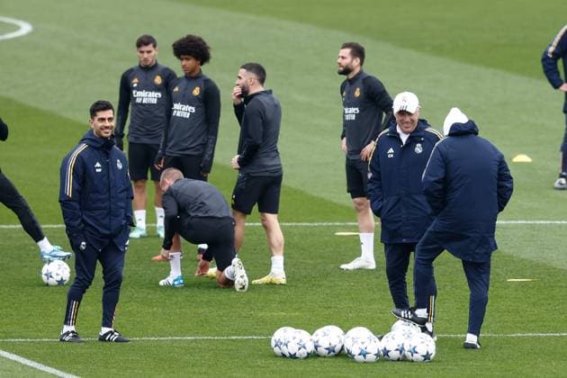 November 28, 2023, VALDEBEBAS, MADRID, SPAIN: Carlo Ancelotti during the training day before the UEFA Champions League, Group C, football match to play between Real Madrid and SSC Napoli at Ciudad Deportiva Real Madrid on November 28, 2023, in Valdebebas, Madrid, Spain. VALDEBEBAS SPAIN - ZUMAa181 20231128_zaa_a181_011 Copyright: xOscarxJ.xBarrosox
