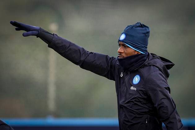 Italy: training session SSC Napoli SSC Napoli s Nigerian forward Victor Osimhen gesticulate during training ahead of the UEFA Champions League match against Real Madrid at the Konami Center on 28 November 2023, in Castel Volturno, Italy. ABPH5948 Copyright: xAntonioxBalascox