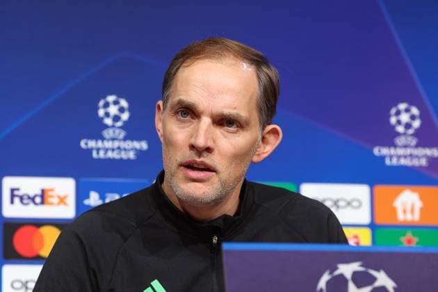 Thomas Tuchel FC Bayern Muenchen, Head coach at the press conference, skeptical look, International Press Conference FC Bayern Muenchen, Football, UEFA Champions League, Preliminary Round, Matchday 5, Season 23 24, 28 11 2023 , International Press Conference FC Bayern Muenchen, Football, UEFA Champions League, Preliminary Round, Matchday 5, Season 23 24, 28 11 2023 Muenchen Copyright: xEibner-Pressefoto JennixMaulx EP_JML