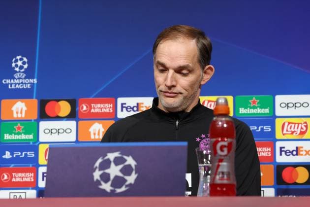 Thomas Tuchel FC Bayern Muenchen, Head Coach at the press conference, looks skeptical, International Press Conference FC Bayern Muenchen, Football, UEFA Champions League, Preliminary Round, Matchday 5, Season 23 24, 28 11 2023 , International Press Conference FC Bayern Muenchen, Football, UEFA Champions League, Preliminary Round, Matchday 5, Season 23 24, 28 11 2023 Muenchen Copyright: xEibner-Pressefoto JennixMaulx EP_JML