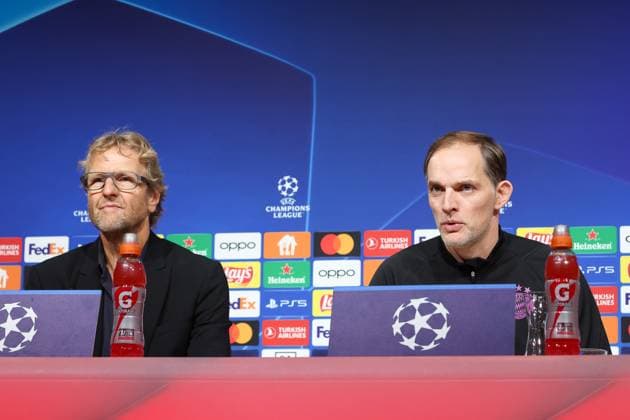 Thomas Tuchel FC Bayern Muenchen, head coach at the press conference, with press spokesman Dieter Nickles, International Press Conference FC Bayern Muenchen, Football, UEFA Champions League, Preliminary Round, Matchday 5, Season 23 24, 28 11 2023 , International Press Conference FC Bayern Muenchen, Football, UEFA Champions League, Preliminary Round, Matchday 5, Season 23 24, 28 11 2023 Muenchen Copyright: xEibner-Pressefoto JennixMaulx EP_JML