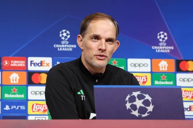 Thomas Tuchel FC Bayern Muenchen, head coach at the press conference, sideways, International press conference FC Bayern Muenchen, football, UEFA Champions League, preliminary round, matchday 5, season 23 24, 28 11 2023 , International press conference FC Bayern Muenchen, football, UEFA Champions League, preliminary round, matchday 5, season 23 24, 28 11 2023 Muenchen Copyright: xEibner-Pressefoto JennixMaulx EP_JML