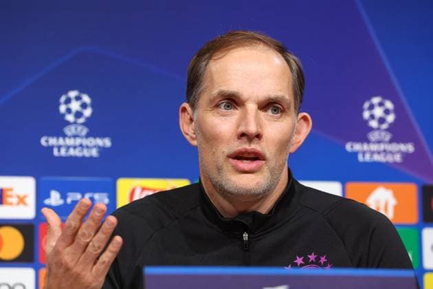 Thomas Tuchel FC Bayern Muenchen, head coach at the press conference, gesture, shows with hand, International Press Conference FC Bayern Muenchen, Football, UEFA Champions League, Preliminary Round, Matchday 5, Season 23 24, 28 11 2023 , International Press Conference FC Bayern Muenchen, Football, UEFA Champions League, Preliminary Round, Matchday 5, Season 23 24, 28 11 2023 Muenchen Copyright: xEibner-Pressefoto JennixMaulx EP_JML