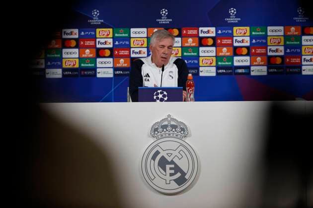 Sport Bilder des Tages UCL Real Madrid Presser Carlo Ancelotti coch ofReal Madrid during a press conference, PK, Pressekonferenz head UEFA Champions Leagul match against SSC Napoli at Estadio Alfredo Di Stefano in Madrid, Spain. 28 November 2023 madrid Spain  Copyright: xCiroxDexLucax originalFilename:deluca-realmadr231128_npFXL.jpg