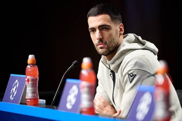 SOCCER - UEFA CL, Sociedad vs RBS SAN SEBASTIAN,SPAIN,28.NOV.23 - SOCCER - UEFA Champions League, group stage, Real Sociedad vs Red Bull Salzburg, preview, press conference, PK, Pressekonferenz Sociedad. Image shows Mikel Merino (Sociedad).  GEPAxpictures xDanielxFernandez