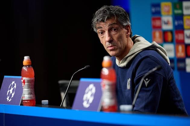 SOCCER - UEFA CL, Sociedad vs RBS SAN SEBASTIAN,SPAIN,28.NOV.23 - SOCCER - UEFA Champions League, group stage, Real Sociedad vs Red Bull Salzburg, preview, press conference, PK, Pressekonferenz Sociedad. Image shows head coach Imanol Alguacil (Sociedad).  GEPAxpictures xDanielxFernandez