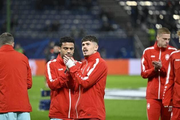 Antwerp s players pictured before the match between Ukrainian team Shakthar Donetsk and Belgian soccer team Royal Antwerp FC, on Tuesday 28 November 2023 in Hamburg, Germany, on day five of the Champions League group stage, in group H. TOM GOYVAERTS TomxGoyvaerts  x81021145x