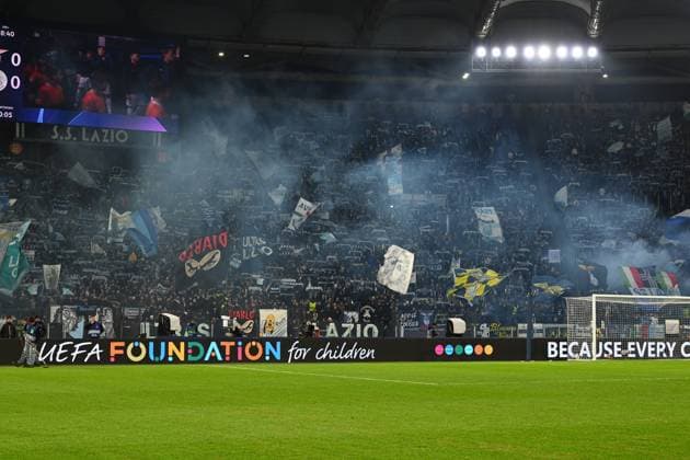 Supporters of SS Lazio during the Uefa Champions League match between SS Lazio and Celtic FC at Stadio Olimpico Rome Italy on 28 November 2023. Photo Nicola Ianuale Rome Stadio Olimpico Rome Italy Copyright: xNicolaxIanualex SP24-763-012