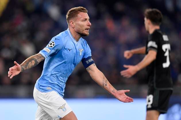 Ciro Immobile of SS Lazio celebrates after scoring the goal of 2-0 during the Champions League Group E football match between SS Lazio and Celtic at Olimpico stadium in Rome (Italy), November 28th, 2023. AntoniettaxBaldassarre