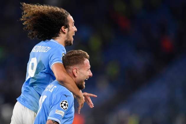 Ciro Immobile of SS Lazio celebrates with Matteo Guendouzi after scoring the goal of 2-0 during the Champions League Group E football match between SS Lazio and Celtic at Olimpico stadium in Rome (Italy), November 28th, 2023. AntoniettaxBaldassarre