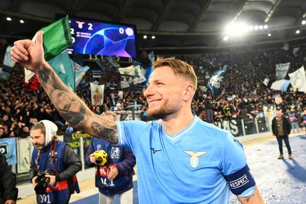 Ciro Immobile celebrates at the end of the UEFA Champions League match between SS Lazio and Celtic FC at the Stadio Olimpico in Rome, Italy, on 28 November 2023. Photo Nicola Ianuale Rome Stadio Olimpico Rome Italy Copyright: xNicolaxIanualex SP24-763-025