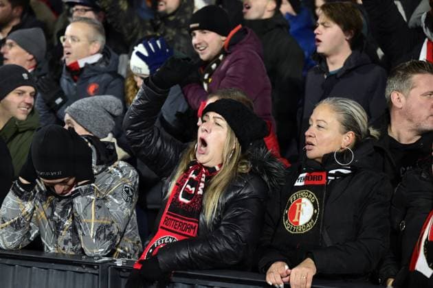 ROTTERDAM - Feyenoord supporters before the UEFA Champions League Group E match between Feyenoord and Atletico Madrid at Feyenoord Stadion de Kuip on November 28, 2023 in Rotterdam, Netherlands. ANP OLAF KRAAK UEFA Champions League 2023 24 2023 2024 xVIxANPxSportx xxANPxIVx 484966495 originalFilename: 484966495.jpg