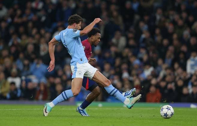 Manchester City v RB Leipzig, UEFA Champions League, Group G, Etihad Stadium, Manchester, UK. - 28th November 2023. GOAL 1-0, Lois Openda of RB Leipzig scores. - Manchester City v RB Leipzig, UEFA Champions League, Group G, Etihad Stadium, Manchester, UK. - 28th November 2023. Manchester Etihad Stadium UK Copyright: xDanxWeirx CP_Manchester_City_RB_Leipzig_08