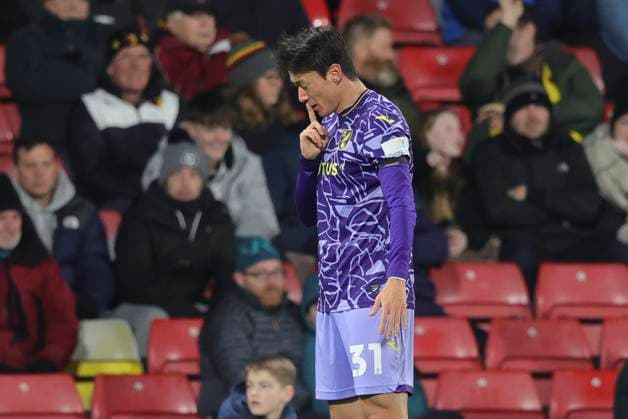 Watford v Norwich City Sky Bet Championship Ui-Jo Hwang of Norwich celebrates scoring his side?s 2nd goal during the Sky Bet Championship match at Vicarage Road, Watford Copyright: xPaulxChestertonx FIL-19298-0038 UK Newspapers OUT