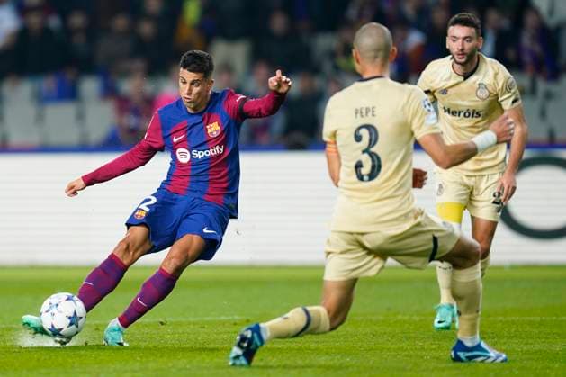 ESP: FC Barcelona, Barca FC Porto. UEFA Champions League match, Group H, date 5 Joao Cancelo of FC Barcelona scores his goal during the UEFA Champions League match, Group H, between FC Barcelona and FC Porto played at Lluis Companys Stadium on November 28, 2023 in Barcelona, Spain. kpng Copyright: xSergioxRuizx xPRESSINPHOTOx PS_231128_009