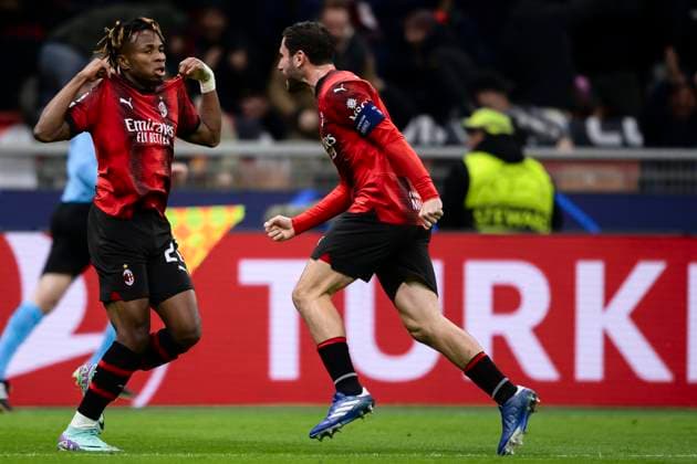AC Milan v Borussia Dortmund - UEFA Champions League Samuel Chukwueze of AC Milan celebrates with Davide Calabria of AC Milan after scoring a goal during the Serie A football match between AC Milan and Borussia Dortmund. Milan Italy Copyright: xNicolòxCampox