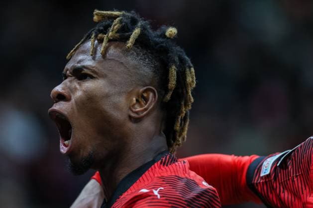 AC Milan vs Borussia Dortmund UEFA Champions League 2023 24 Group Stage Group F 28 11 2023 Samuel Chukwueze of AC Milan celebrates after scoring a goal during UEFA Champions League 2023 24 Group Stage Group F football match between AC Milan and Borussia Dortmund at San Siro Stadium, Milan, Italy on November 28, 2023 Photo FCI Fabrizio Carabelli Copyright: xBEAUTIFULxSPORTS Carabellix
