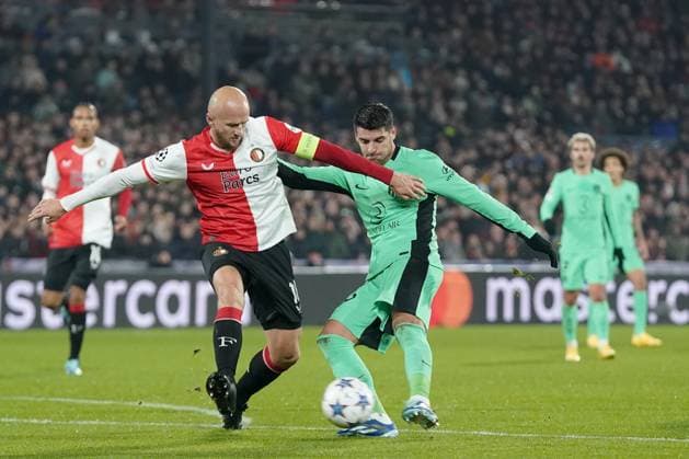 ROTTERDAM, 28-11-2023, Stadium de Kuip, UEFA Champions League, 2023 2024, Group stage, Feyenoord - Atletico Madrid, (L-R) Feyenoord player Gernot Trauner, Atletico Madrid player Alvaro Morata during the match Feyenoord - Atletico Madrid Feyenoord - Atletico Madrid  x23323149x Copyright: