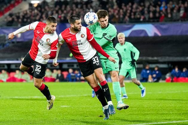 UEFA Champions League: Feyenoord v Atletico Madrid Rotterdam - Ondrej Lingr of Feyenoord, David Hancko of Feyenoord during the 5th leg of the UEFA Champions League group stage between Feyenoord v Atletico Madrid at Stadion Feijenoord De Kuip on 28 November 2023 in Rotterdam, The Netherlands. Copyright: xYannickxVerhoevenx