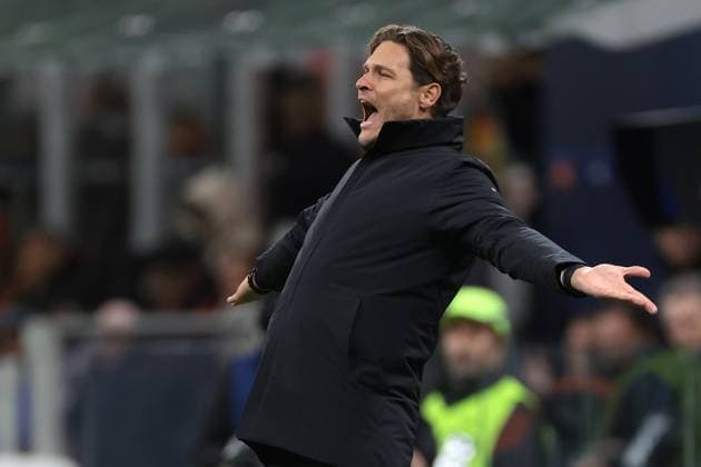 Milan, Italy, 28th November 2023. Edin Terzic Head coach of Borussia Dortmund reacts during the UEFA Champions League match at Giuseppe Meazza, Milan. Picture credit should read: Jonathan Moscrop Sportimage EDITORIAL USE ONLY. No use with unauthorised audio, video, data, fixture lists, club league logos or live services. Online in-match use limited to 120 images, no video emulation. No use in betting, games or single club league player publications. SPI-2754-0026
