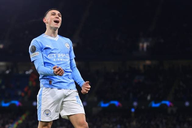 Fußball UEFA Champions League Gruppe G Manchester City gegen RB Leipzig 28. November 2023 UEFA Champions League Gruppe G Manchester City gegen RB Leipzig Phil Foden von Manchester City jubelt Foto Simon Stacpoole Abseits Manchester UK  Copyright: xSimonxStacpoolexOffside