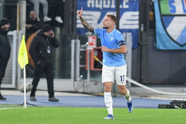 Soccer, Champions League match , Lazio v Celtic Ciro Immobile of SS Lazio celebrates scoring his goal during the Champions League match between Lazio v Celtic at Olympic stadium, Italy, November 28th, 2023. Photographer01 Rome ITALY Lazio  Copyright: xIPAxSport ABACAx